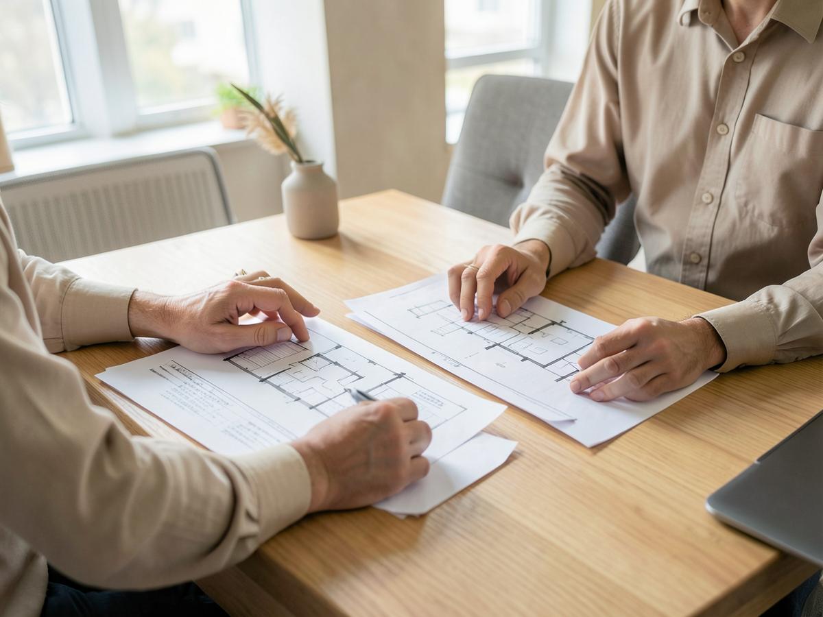 Consultant reviewing property plans with a customer